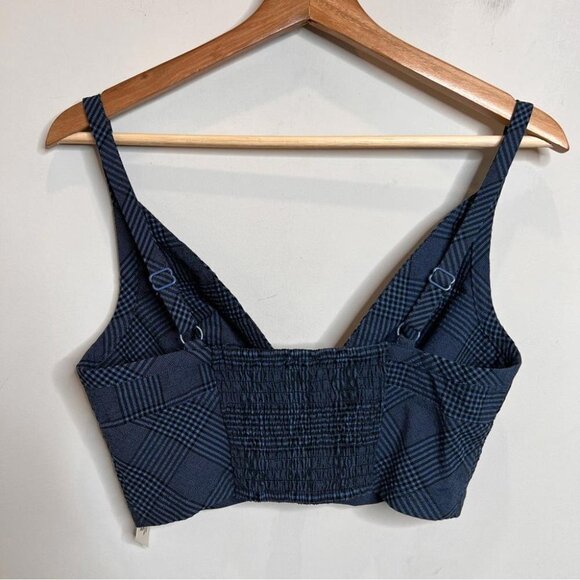 Intimately Free People Womens Size XS Blue Plaid Cropped Top Bralette Shirt - Picture 2 of 9